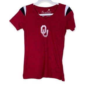 OU Oklahoma University 1 Burnout V-Neck Short Sleeve T-Shirt College Football